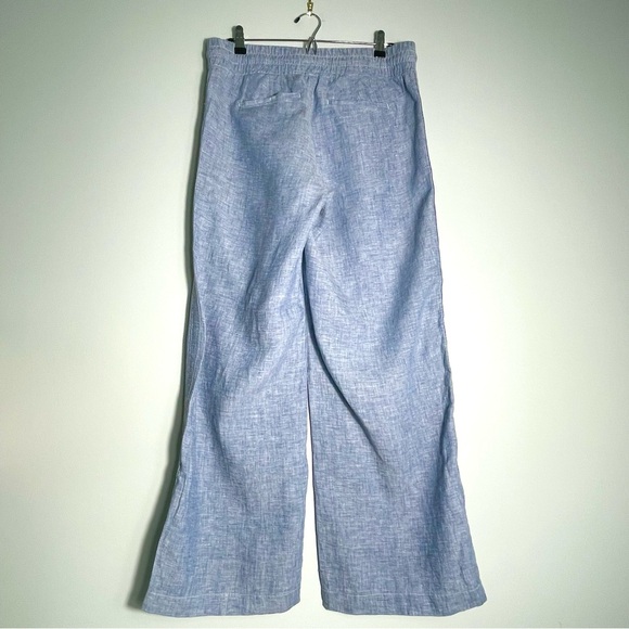 ATHLETA Women's Wide Leg 100% Linen Blue Pants Elastic Waist Zip Pockets Size 8 - Picture 2 of 11